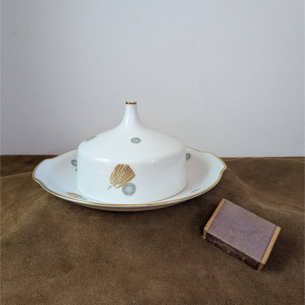 Butterdose Mid-Century Käseglocke oder Butterschale mit Deckel einteilige Butterglocke Graf von Henneberg Porzellandose
