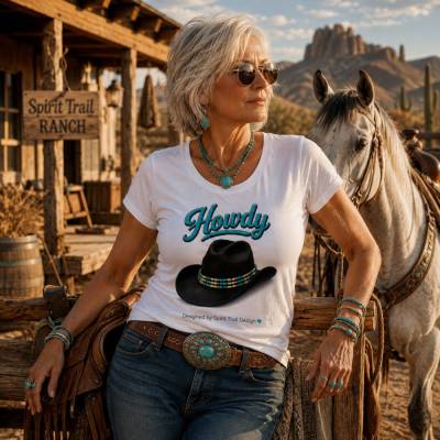 Howdy Hut schwarz, Unisex Bio T-Shirt, Western Country  Style, Spirit Trail Design