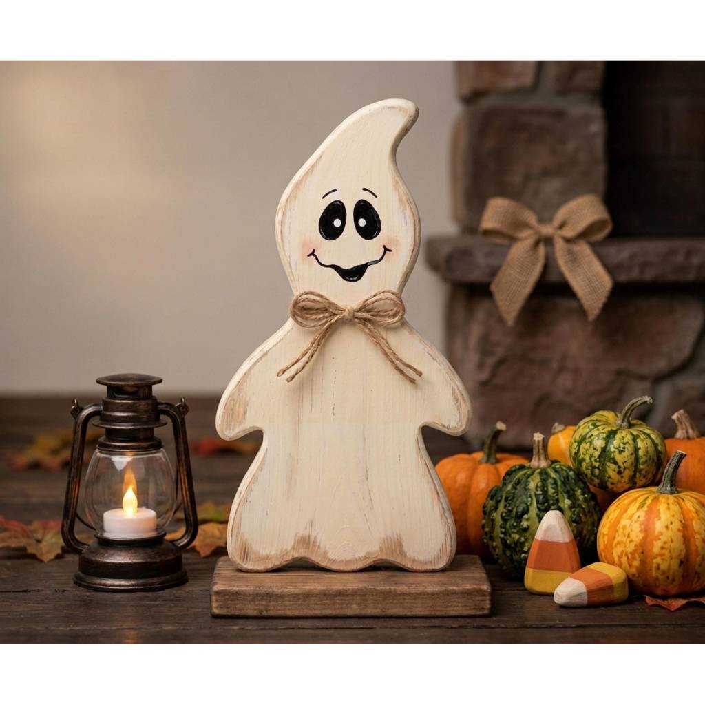 Holzgeist zu Halloween - Deko - Handgemacht – Rustikaler Geist aus Holz - 40cm hoch – Gemütliche Herbstdeko Bild 1