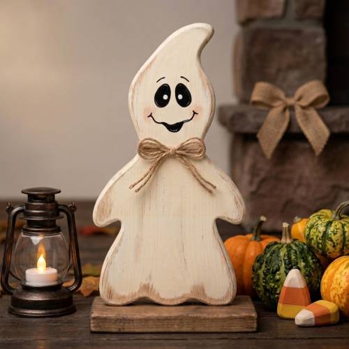 Holzgeist zu Halloween - Deko - Handgemacht – Rustikaler Geist aus Holz - 40cm hoch – Gemütliche Herbstdeko