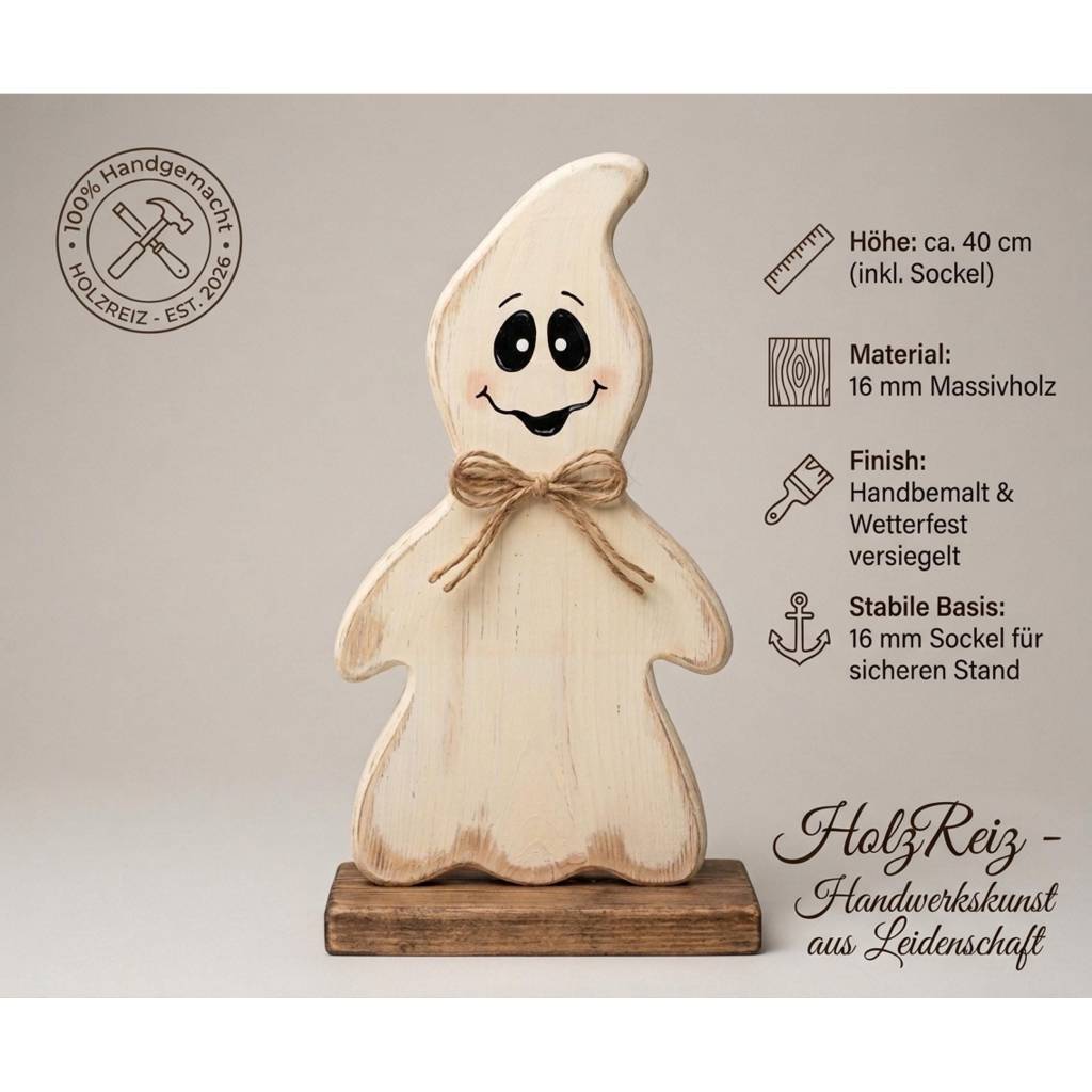Holzgeist zu Halloween - Deko - Handgemacht – Rustikaler Geist aus Holz - 40cm hoch – Gemütliche Herbstdeko Bild 2