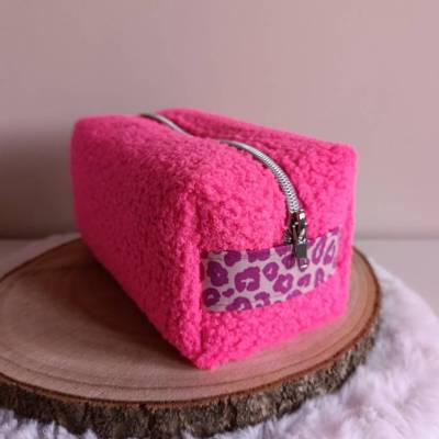 Cozy Bag - Kosmetiktasche - Tasche - aus Teddystoff * Pink Leo