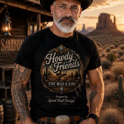 Howdy Friends, Unisex Bio T-Shirt, Western Country  Style,  Wild & Kind, Spirit Trail Design