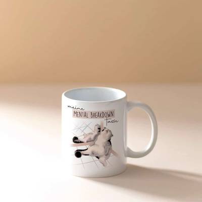 Katzentasse "Mental Breakdown" - lustige Bürotasse mit Katzenmotiv, 300 ml