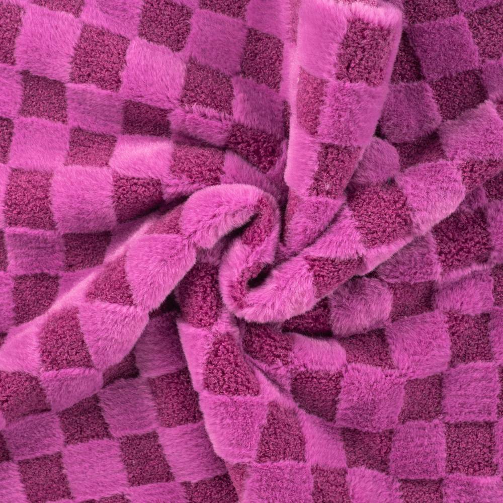 Kunstfell Plüsch Webpelz  Schachbrett Sherpa,Karo Muster Pink-Cyclam(1m/16,-€) Bild 1
