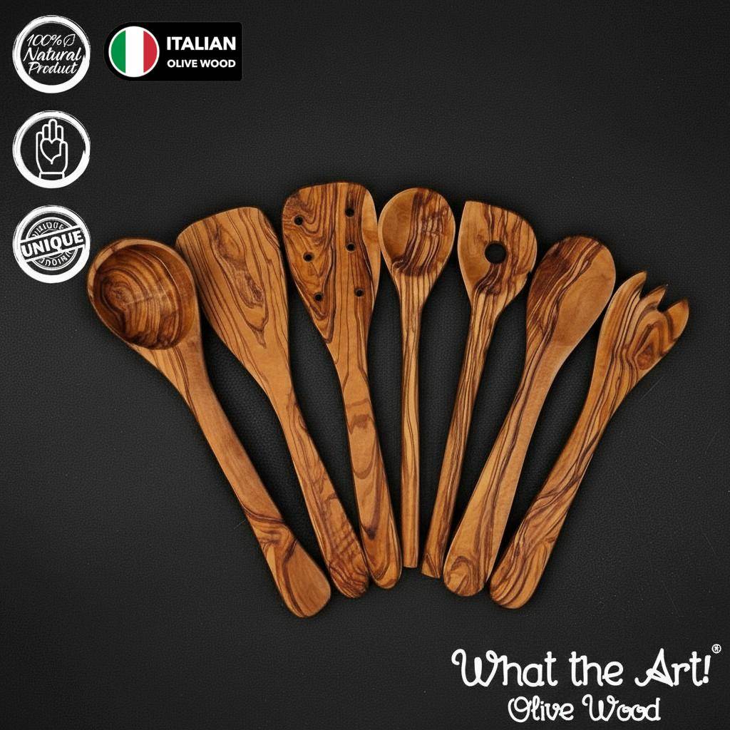WTA! Olive Wood «The Chef» Gr. L | Set Küchenutensilien Olivenholz 7er Set | Handgemacht