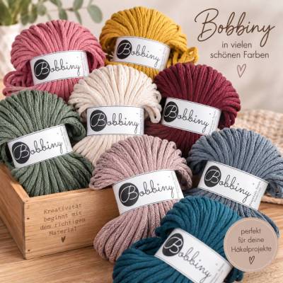 Bobbiny Premium 5mm Flechtkordel 100m - Wolle & Makramee Garn - Häkelgarn Baumwolle - Kordel für Körbe und Taschen