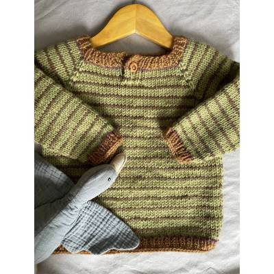 Handgestrickter Kinderpullover Größe 92 aus Wolle – Baby Pullover grün braun – Strickpullover Kind warm handmade