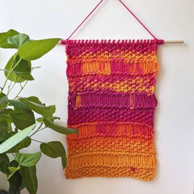 Gestrickter Wandbehang Orange Pink Farbverlauf Boho Mustermix Maße ca 30 x 38 cm