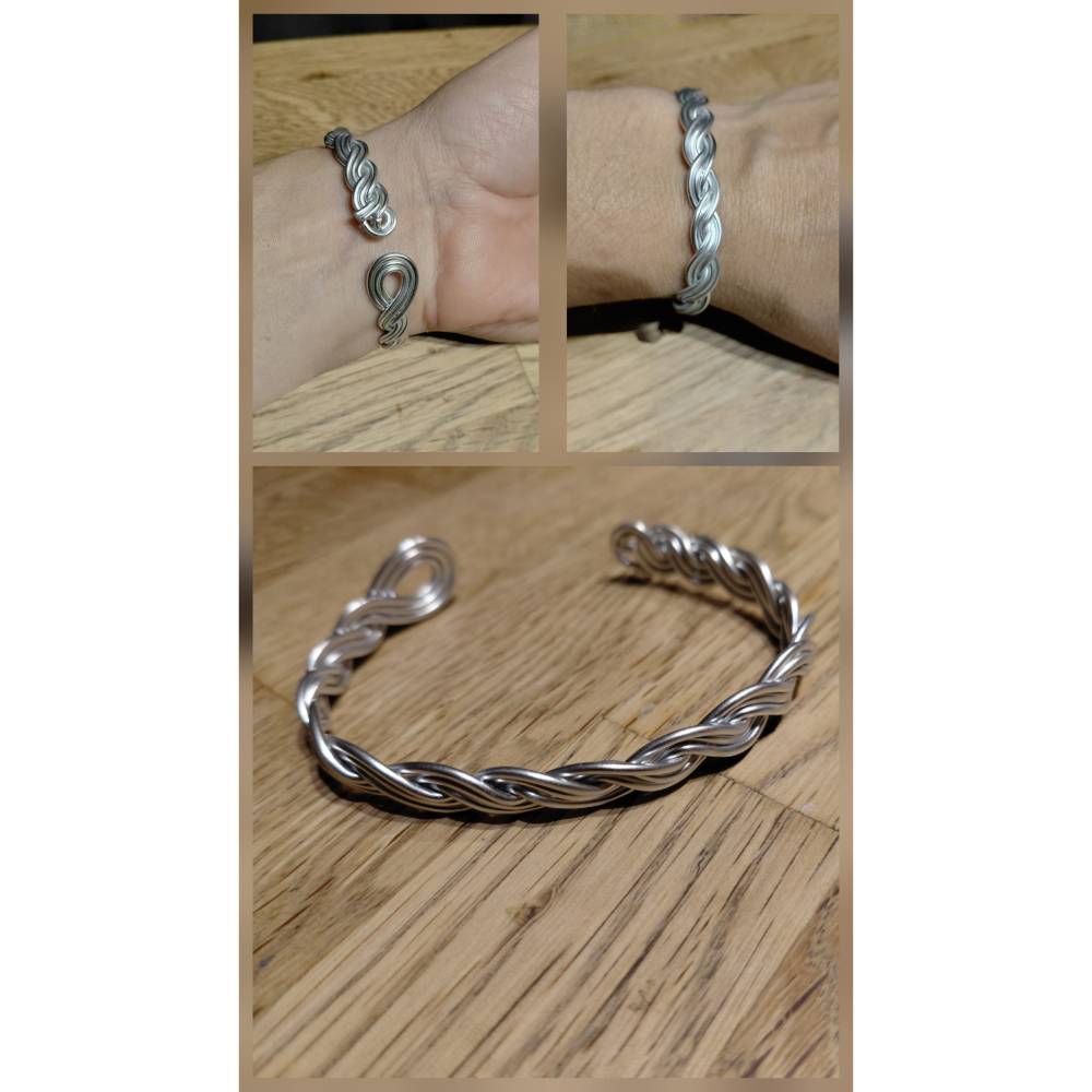 Armreif geflochten aus Aluminium, Drahtschmuck Bild 1