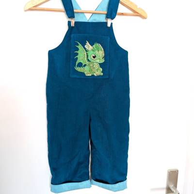 Latzhose Overall aus Baumwollcord blaupetrol für Kinder Größe 92/98