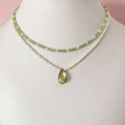 Zwei Ketten zum Sonderpreis: € 139,00, Zuchtperlen, Peridot, Lemonquarz, auch einzeln erhältlich, Geschenkidee