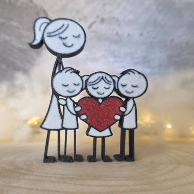 Mama mit einer Tochter und zwei Söhne – 3D Druck mit Herz - Muttertag Geschenk