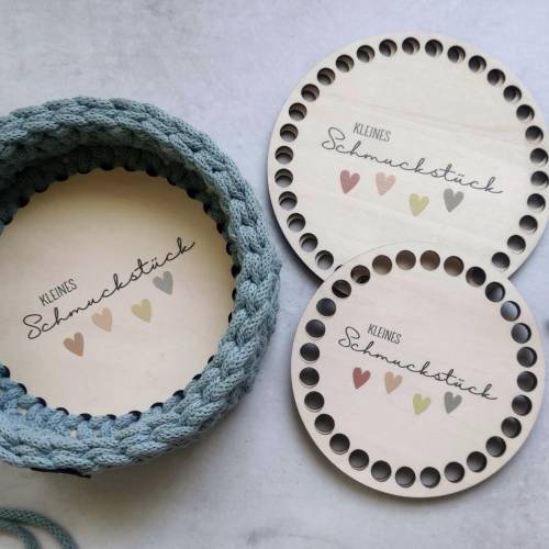 Korbböden zum Häkeln kleines Schmuckstück personalisierbar, Holzboden, Häkelkörbchen, farbiger Boden DIY, Handarbeiten m