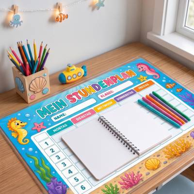 Stundenplan Kinder Seepferdchenriff PDF Download Unterwasser Schulplan A4 Einschulung Geschenk Sofortdownload