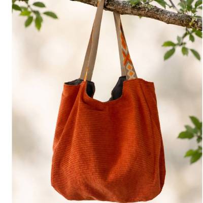 handgenähte Tasche aus Breitcord und Canvas