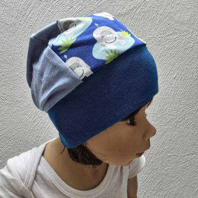 Beanie Mütze Unisex KU.48-52 blau Nielpferd – Organic-Kindermütze aus Sweat handgemacht Kindermütze
