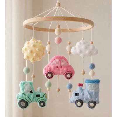 Stickdatei Mobile Set Fahrzeuge mit Auto, Eisenbahn, Traktor, Sonne und Wolke  – In the Hoop Set 26127
