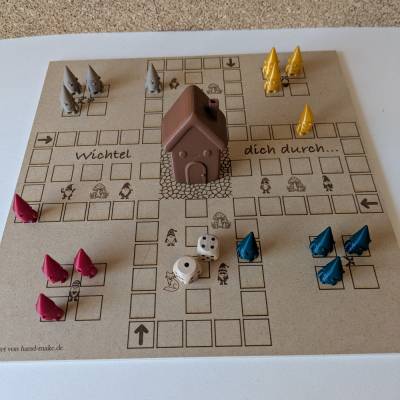Wichtelspiel "Wichtel dich durch" Holz Brettspiel mit Wichtel Figuren Würfelspiel