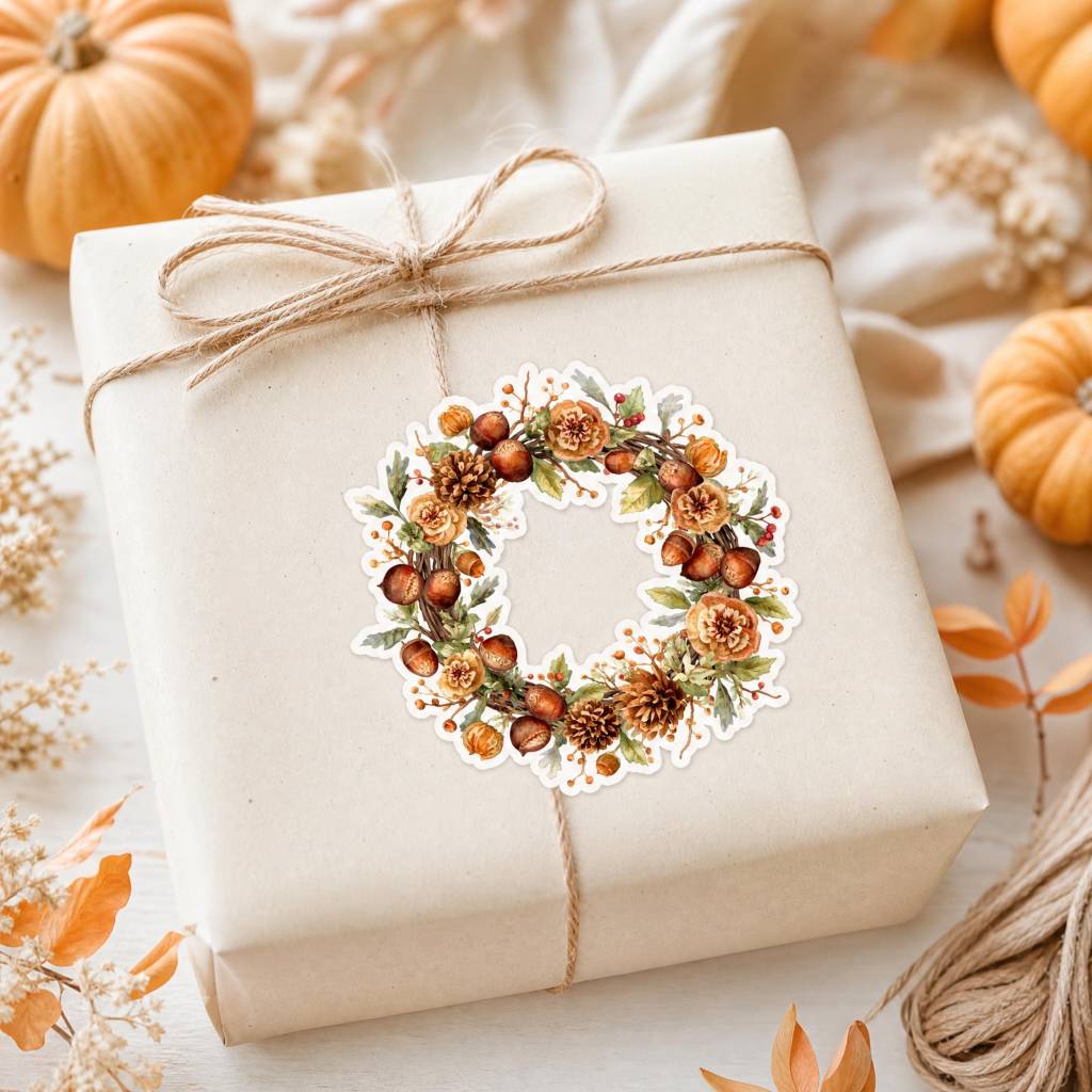 12 Herbst Sticker zum Ausdrucken, Waldkranz Planer Aufkleber Digital, Herbstkranz Erntedank, Scrapbook Deko Bild 2