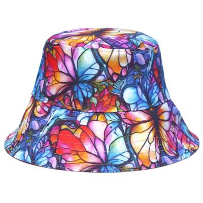 Wendbarer Sommerhut Damen – Bucket Hat mit Schmetterlingen & Blumen, handgenäht aus Baumwolle