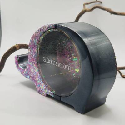 Handgemachte Spardose „Glückselefant“ aus Epoxidharz mit Glitzer – Unikat