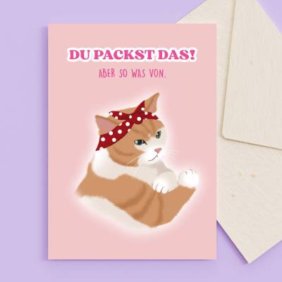 Motivationskarte A6 "Du packst das" mit Umschlag - Katzenkarte von Katzenmuddi
