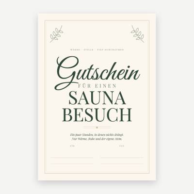 Saunabesuch-Gutschein zum Ausdrucken – Design Botanica, DIN A4, personalisierbar (PDF)