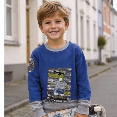 Pulli Hoodie in Gr. 122 aus kuscheligem Sweat, mit Krokodil Skateboard Stickerei