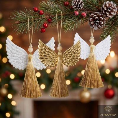 Handgemachter Quastenengel Gold mit Glitzerkrone & Flügelwahl – Schutzengel & Unikat Geschenk