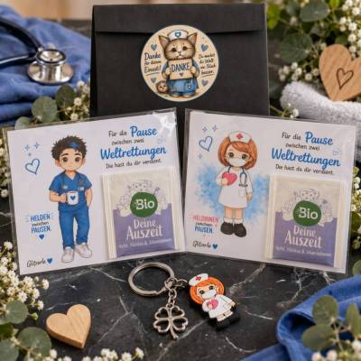 Krankenpflege Geschenkset mit Schlüsselanhänger – Geschenk für Pflegerin und Pflege personalisierbar