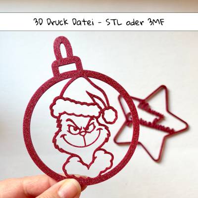 STL Datei Grinch Weihnachtskugel und Stern - 3D Druck Datei 
