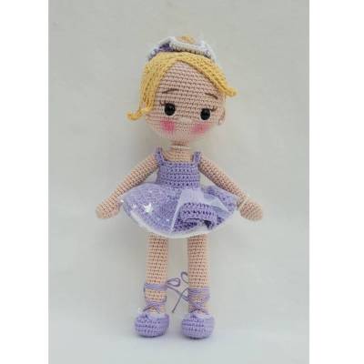 Viola - Gehäkelte lila Amigurumi Ballerina Puppe 29 cm Handmade handgemachte Stoffpuppe Geschenk für Mädchen Deko Zimmer