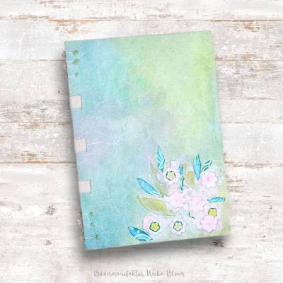 Handgebundenes Notizbuch, Album, Art Journal, Stickerei kleine Röschen, Hardcover mit mit koptischer Bindung, Format A5