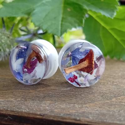 Tunnel plugs 14mm echte Blüten Unikat