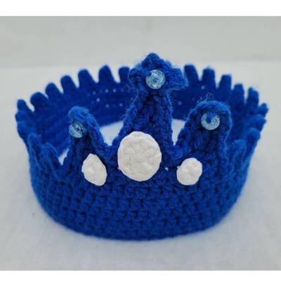 Häkelkrone für Jungen blaue Krone für Prinzen mit Perlen und Diademe perfekt für Geburtstag Party Fotoshooting 2–8 Jahre