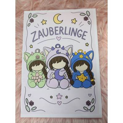 Karierter A5 Notizblock Zauberlinge – 30 Blatt – Handgemachte Kawaii Papeterie