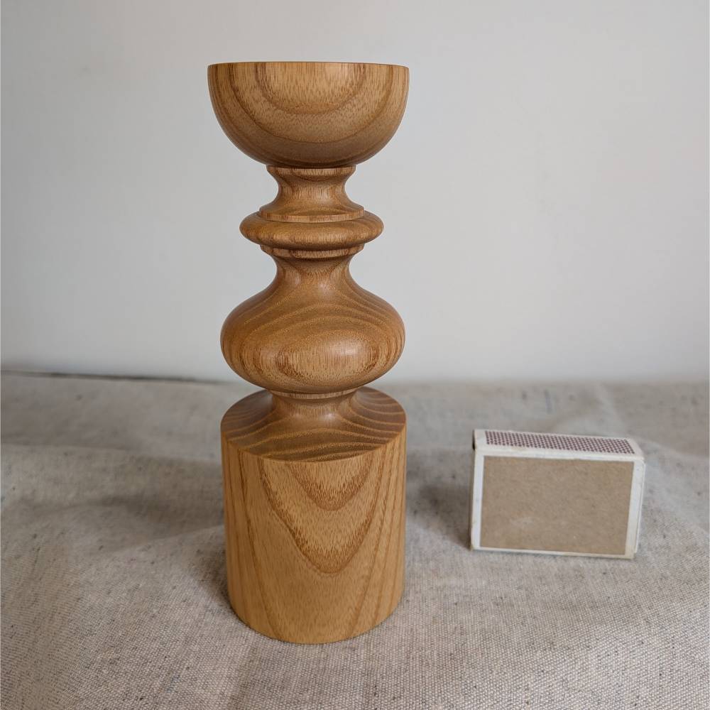 Kerzenständer Holz gedrechselt wendbarer Baluster-Leuchter Eiche massiv „Design-Chamäleon“ Kerzenhalter Vintage Leuchter