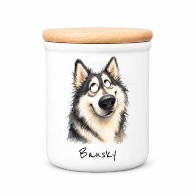 Keramik-Leckerlidose 'Alaskan Malamute' mit Namen 400 ml