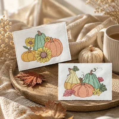 Stickdatei Herbst Mug Rug Kürbis und Sonnenblumen Set 26138b
