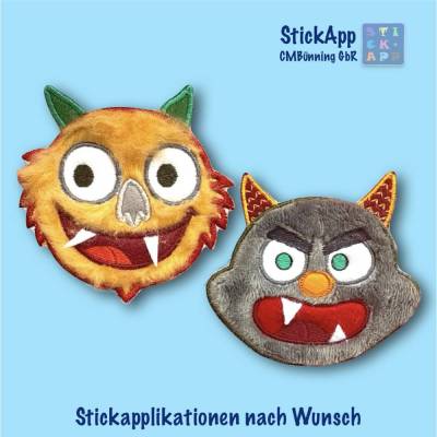 Monster-Stickapplikation – “lustig” oder “grimmig” – 2 Größen – einzeln oder im Set, zum Aufnähen, Aufbügeln