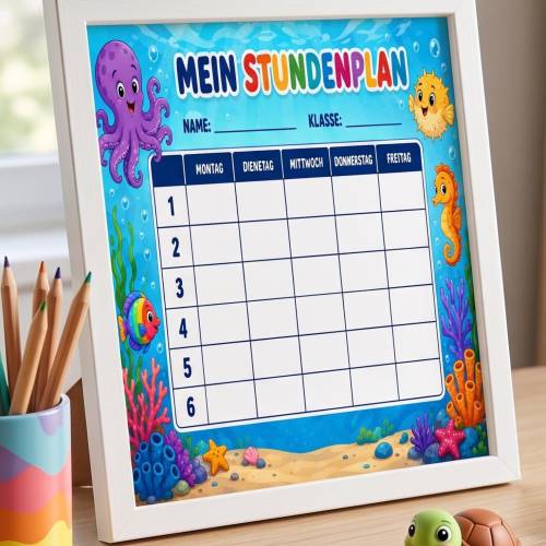 Stundenplan Kinder Oktopus- und Seepferdchenwelt PDF Download  Unterwasser Schulplan A4  Einschulung Geschenk Sofortdown