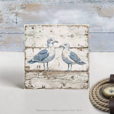 MÖWEN, maritimer Holzblock, Holzschild im rustikalen Shabby Chic, Landhausstil, Wanddeko zum Aufhängen oder Hinstellen