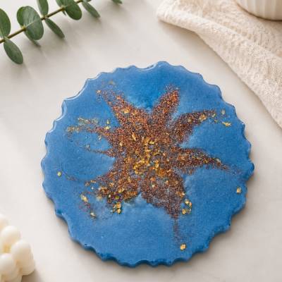 Resin Untersetzer in Blau mit Kupfer & Gold – handgemachtes Unikat