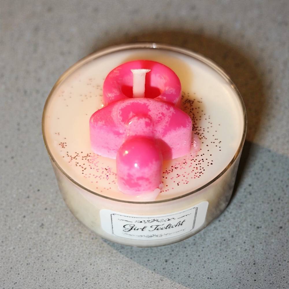 Sojawachs Teelichter zur Babyparty – Blau oder Rosa Baby-Motiv Kerzen