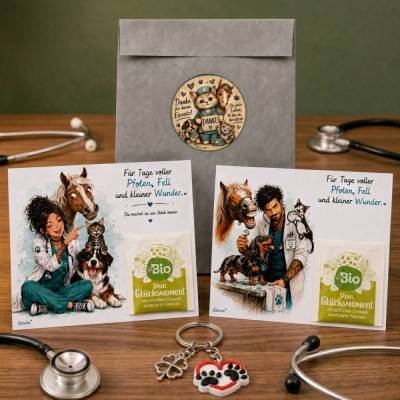 Tierarzt Geschenkset mit Schlüsselanhänger  für Tierärztin oder Tierarzt  mit personalisierbarem Schlüsselanhänger