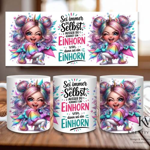 Einhorn Tasse mit Spruch lustig – Sei immer du selbst ausser du kannst ein Einhorn sein – Geschenkidee, Regenbogen Kaffe
