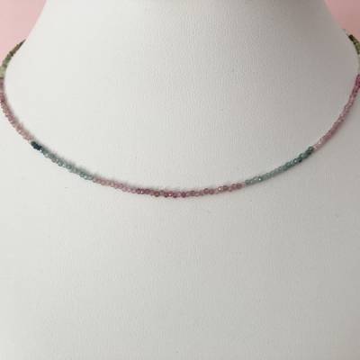 Bunte Turmalinkette 42 cm lang, fein facettierte Turmalinkugeln, Verschluss Si925, Geschenk Frau, Handarbeit