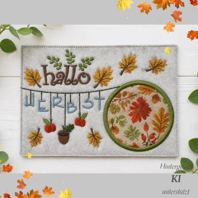 Stickdatei Herbst Mugrug Untersetzer Hallo Herbst 13x18cm