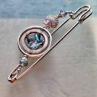 10cm Ozean Schalnadel silber blau Perlmutt Muschel Kiltnadel Meeresliebe N10-S-21